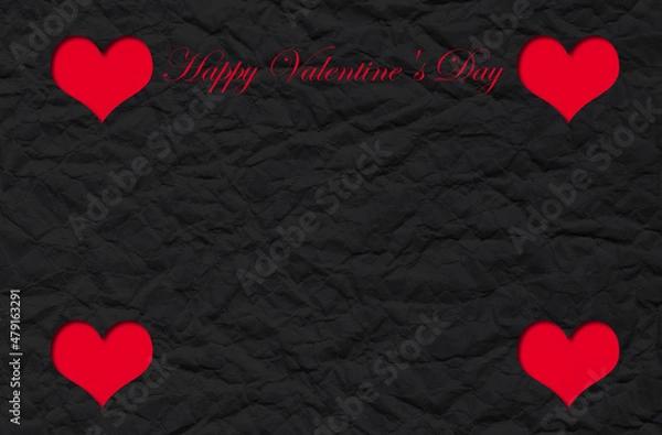 Obraz red hearts on a black background valentines day. Valentines Day greeting card concept
