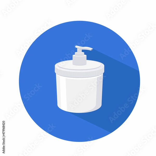 Fototapeta Big plastic tube  of cream with dispenser vector icon isolated on blue background with shadow
