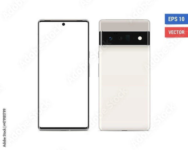 Fototapeta Realistic vector flat mock-up Google Pixel 6 Pro with blank screen isolated on white background. Scale image any resolution