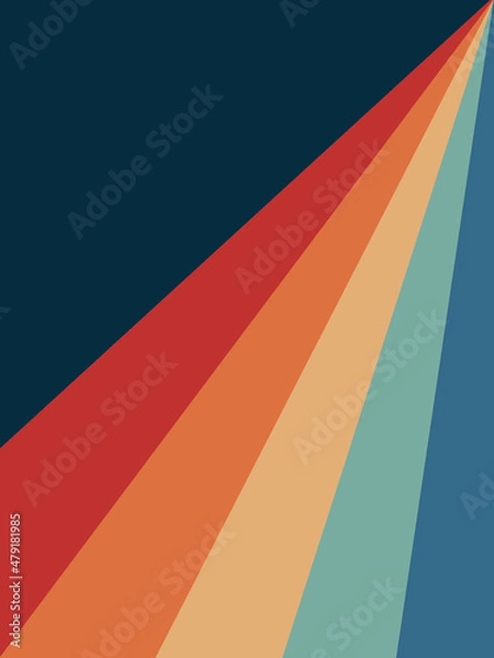 Fototapeta Abstract illustration of diagonal retro style stripes in red, blue, orange and turquoise colors on navy blue background