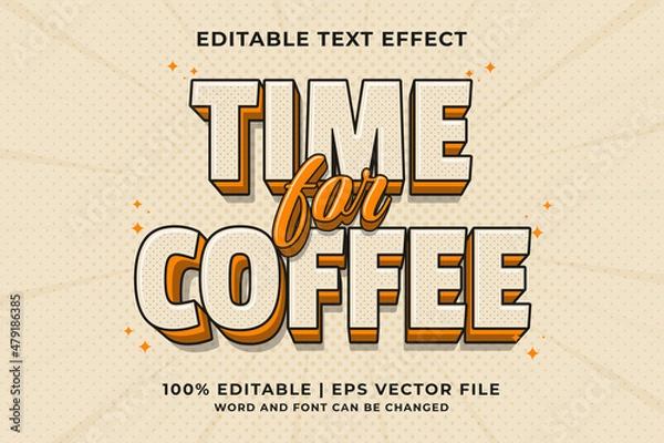 Fototapeta Editabil Tekst Effect - Czas na kawę 3D Cartoon THABLOON Style Premium Vector