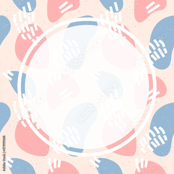 Obraz Abstract vector template with shapes in scribble and doodle style and white circle in pastel trendy colors as a background for your social media content and banners or flyers. Seamless texture.