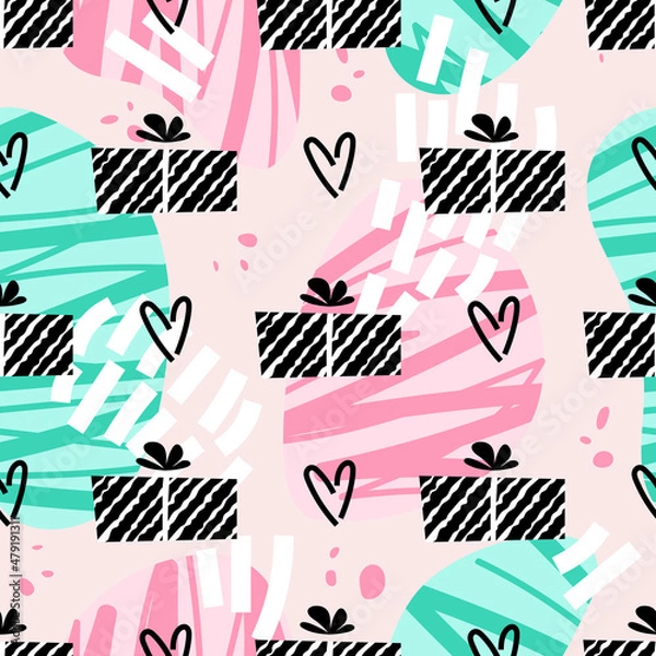 Obraz Cute abstract gift pattern in beige pastel colors with seamless texture for wrapping paper and backgrounds