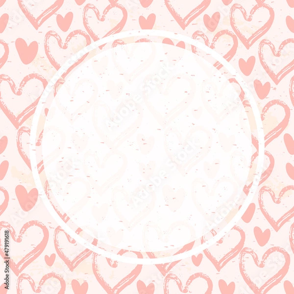 Fototapeta Abstract vector background with heart shapes in scribble and doodle style in pastel trendy colors as a template for your social media content and banners or flyers. Seamless texture