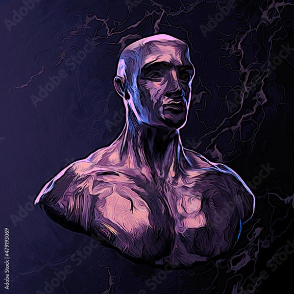 Fototapeta Head of statue, sculpture bust, 3d rendering