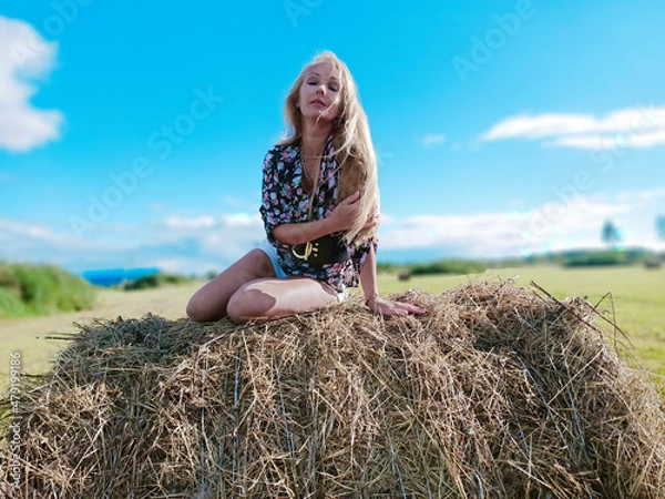 Obraz girl on the manger in summer