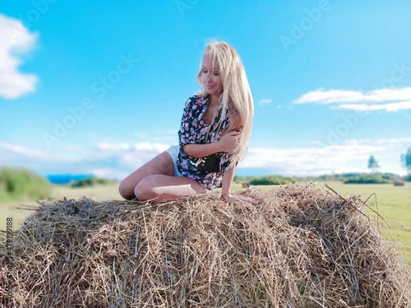 Obraz girl on the manger in summer
