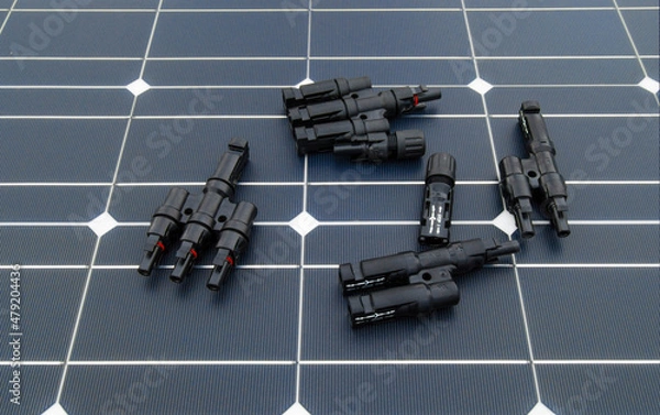 Obraz Connectors on the background of the cell surface of a polycrystalline solar panel