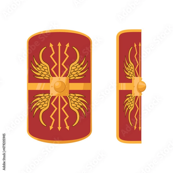 Fototapeta The shield of a Roman legionary. Color vector illustration, flat style. White isolated background.