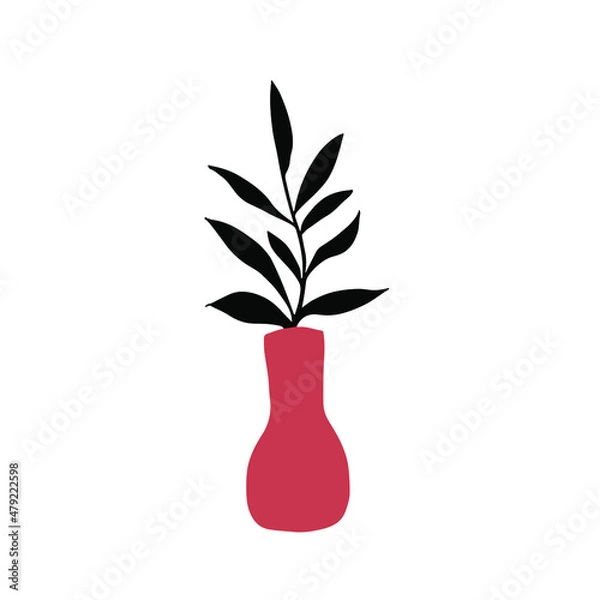Fototapeta One hand drawn floral element. black vector plant element for design. Doodle isolated on white