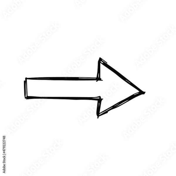 Obraz One hand-drawn geometric element. Arrow, pointer, black vector element for design. Doodle isolated on white