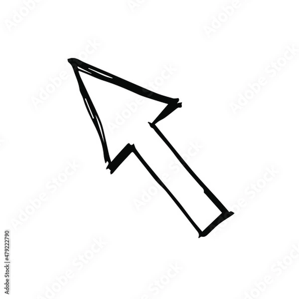 Obraz One hand-drawn geometric element. Arrow, pointer, black vector element for design. Doodle isolated on white