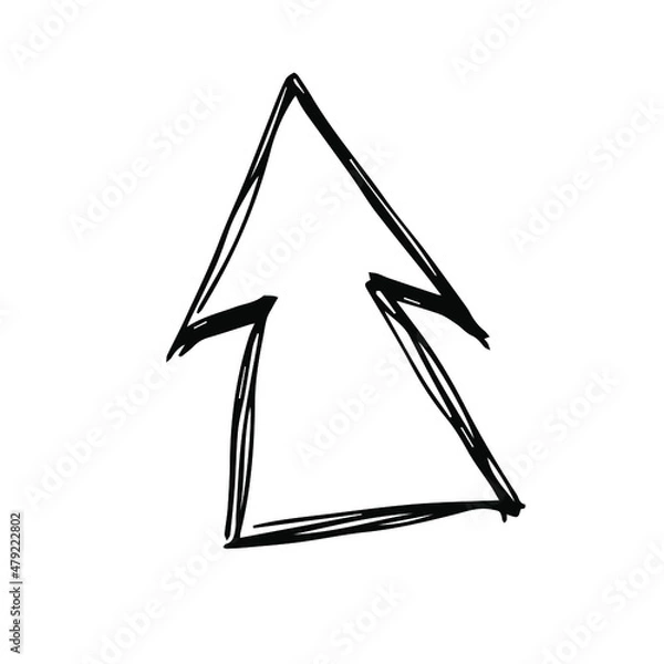 Fototapeta One hand-drawn geometric element. Arrow, pointer, black vector element for design. Doodle isolated on white