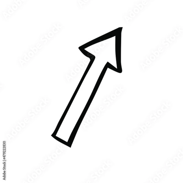 Fototapeta One hand-drawn geometric element. Arrow, pointer, black vector element for design. Doodle isolated on white
