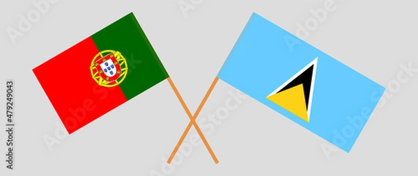 Fototapeta Crossed flags of Portugal and Saint Lucia. Official colors. Correct proportion
