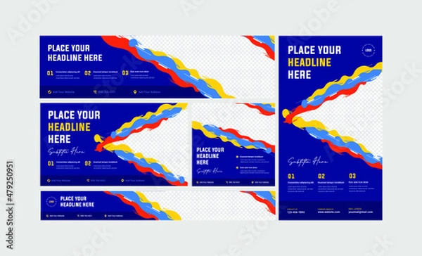 Fototapeta Colorful splash flyer, banner, Website, Ads, brochure template design set. Suitable for your outdoor products and travel agency.