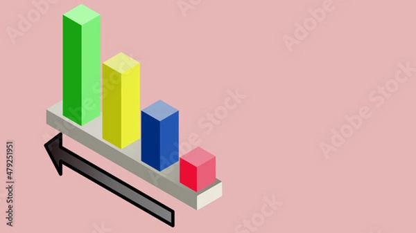 Fototapeta A colourful 3D isometric bar graph showing an upward trend. 