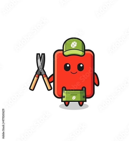 Obraz cute red card as gardener mascot
