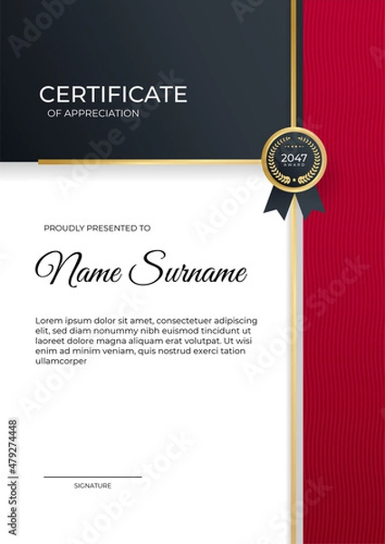 Obraz Professional red black gold certificate design Template
