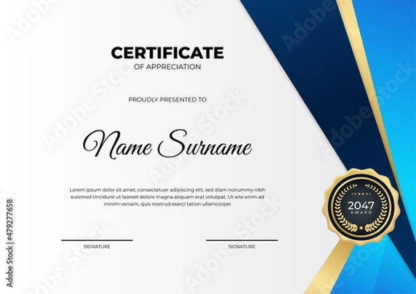 Obraz Professional blue gold certificate design Template