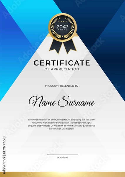 Obraz Modern gradient blue gold certificate design Template