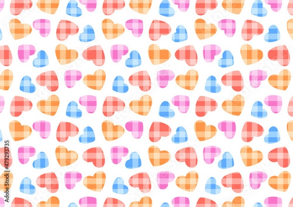 Fototapeta 背景　チェックハート　カラフル