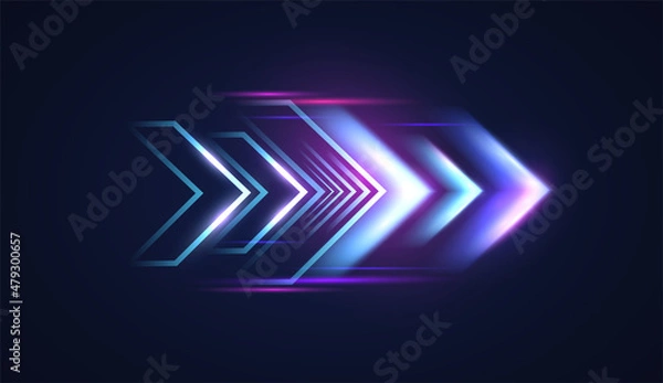 Fototapeta Big data traffic visualization, dynamic high speed data streaming traffic. High tech concept with luminous arrows moving to side.