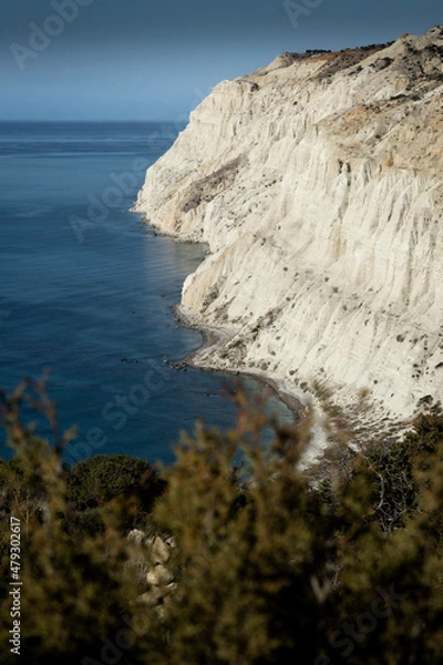 Fototapeta white cliffs on the coastline of cape aspro in Cyprus