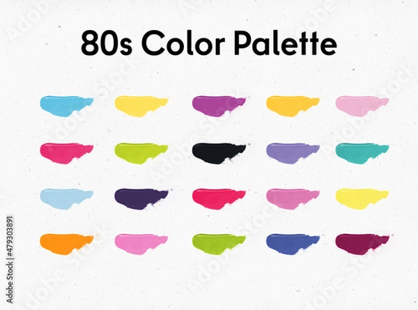 Fototapeta Retro1980s - inspired vintage color palettes, collection of 20 swatches. Authentic trendy color of 80s.
