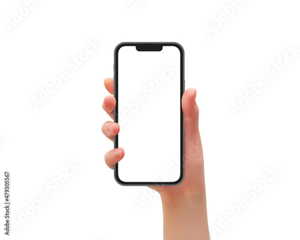 Obraz Woman hand holding the smartphone with blank screen, vector illustration