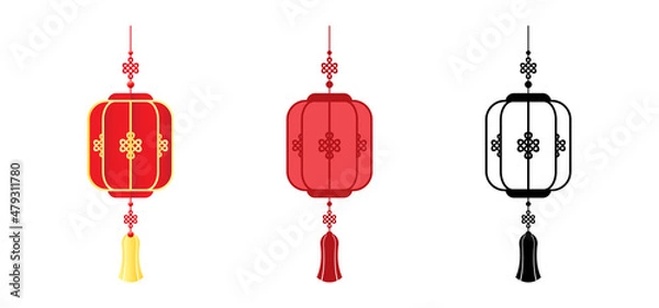 Fototapeta Chinese new year lantern set collection with red and gold. Ornament lunar festival. Vector illustration