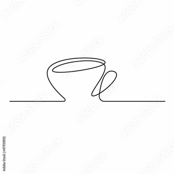 Obraz A cup of coffee or cup of tea on white background. One continuous line drawing Vector illustration minimalist design. Doodle