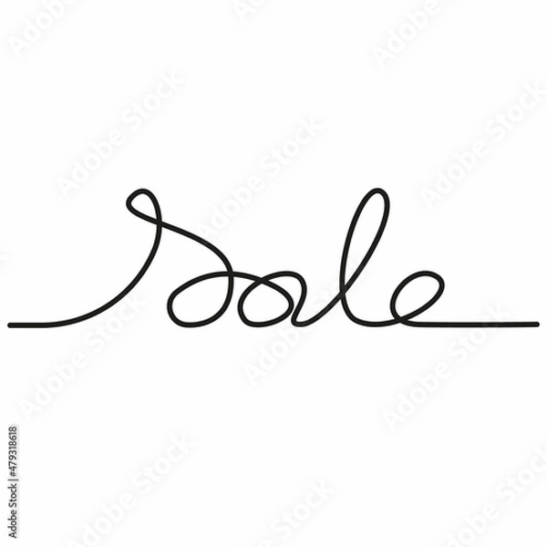 Obraz Continuous one line of sale word. Hand drawn typography vector illustration. Lettering sign and symbol business banner. Continuous doodle