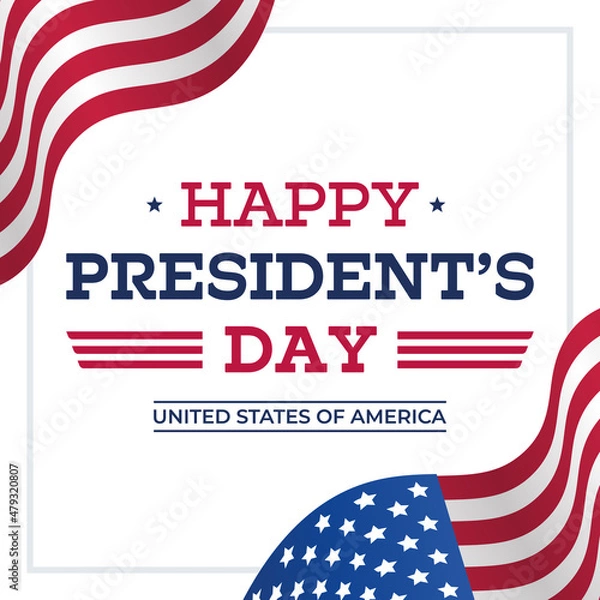 Obraz Presidents day background. Banner on top of American flag. Square vector illustration.