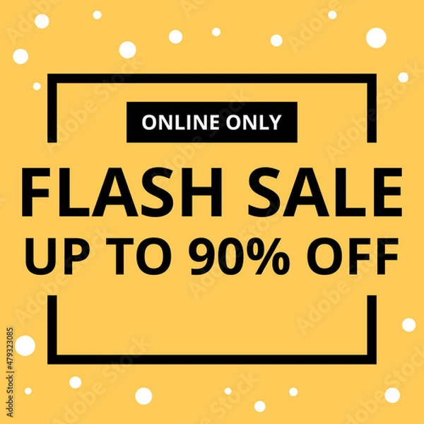 Fototapeta Sale banner vector, flat illustration. Discount banner template with yellow background. Special Offer up to 90% off label.