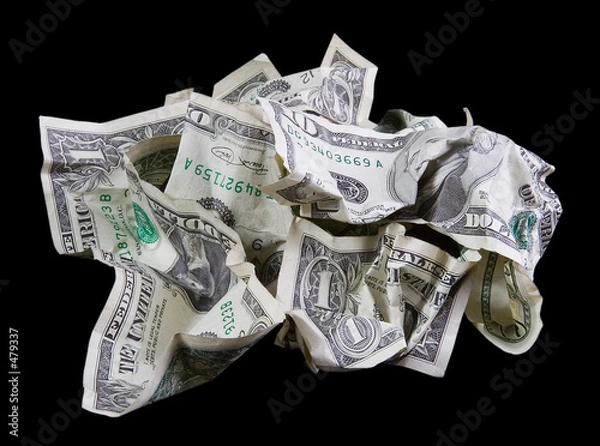 Obraz crumpled money on black background