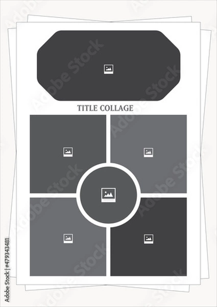 Fototapeta Photo collage grid. Vector. Mood board template. Set of blank moodboard. Pictures on dark polygon background. Mosaic frame banner. Photography album layout.