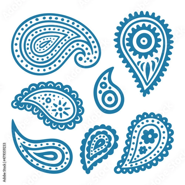 Obraz Traditional paisley ornament. Hand drawn abstract design element illustrations. Simple drawing floral pattern. Part of set.