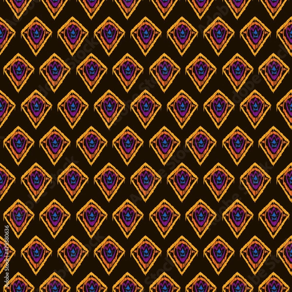 Fototapeta seamless ethnic ikat geomatric drawing fabric pattern, illustration graphic aztec, bohemian style