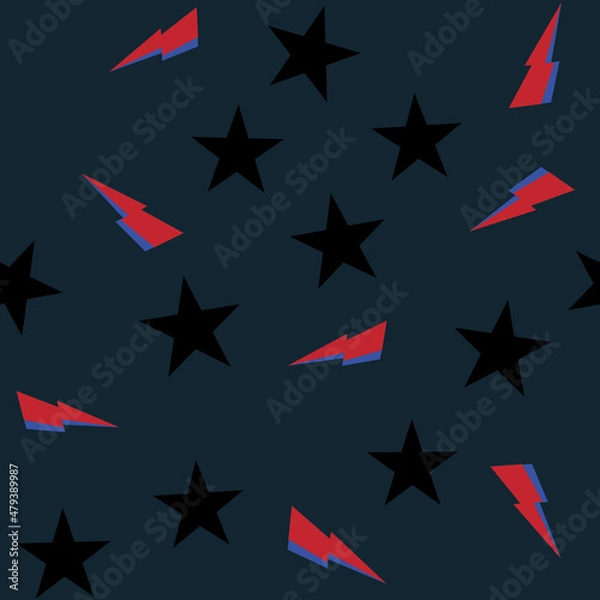 Fototapeta Abstract vector seamless pattern with lightning bolts, and black sdturs on a dark background