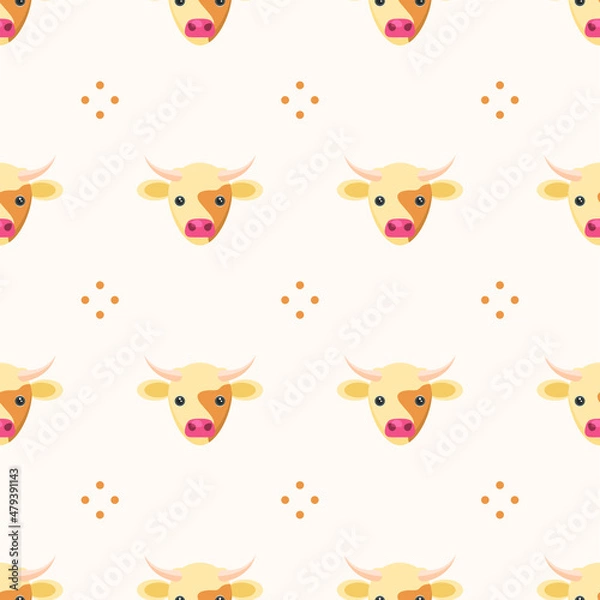 Fototapeta Seamless Pattern Abstract Elements Animal Cow Head Wildlife Vector Design Style Background Illustration Texture For Prints Textiles, Clothing, Gift Wrap, Wallpaper, Pastel