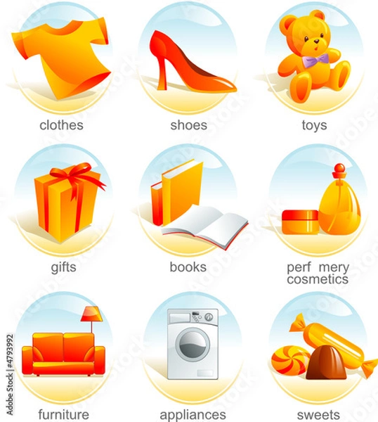 Fototapeta Icon set - shopping related items. Aqua style. Vector 