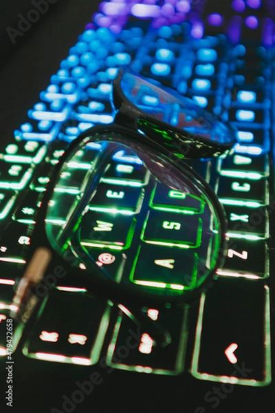 Obraz Gaming keyboard and glasses