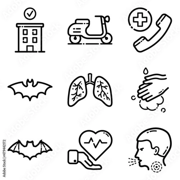 Obraz Virus Flat Icon Set Isolated On White Background