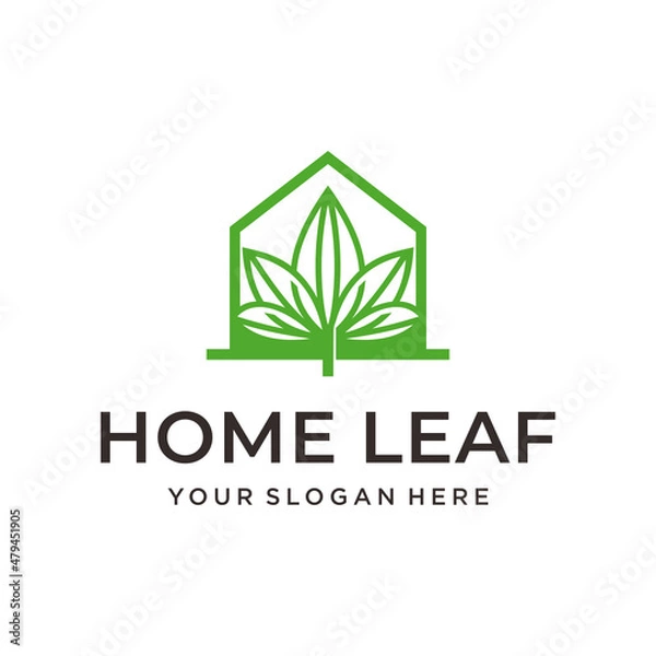 Fototapeta minimalist creative leaf house logo design
