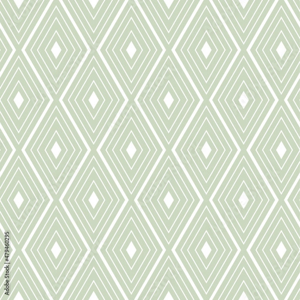 Fototapeta Sage green geometric seamless vector pattern. Light earthy green and white colored design with repeated diamond shapes. Modern, trendy background wallpaper. Contemporary surface texture print.