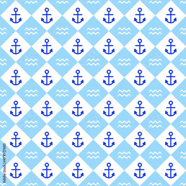 Obraz marine seamless pattern with waves and anchor