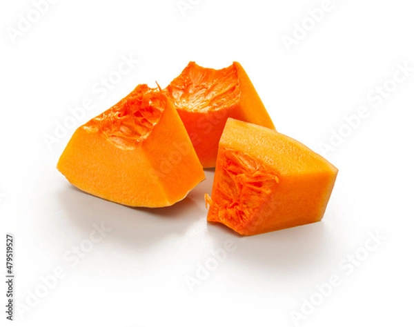 Fototapeta Calabaza cortada sobre fondo blanco. Pumpkin cut on white background.
