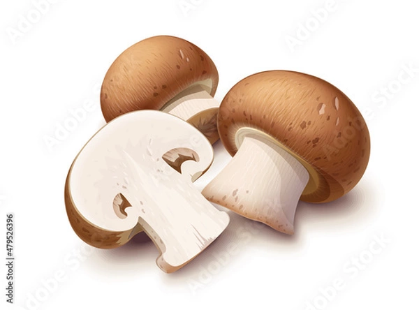 Obraz Champignon. Whole and half mushroom, Isolated on white background. Eps10 vector illustration.