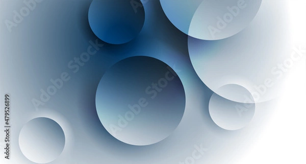 Fototapeta Blue white geometric tech background with glossy circles. Vector design